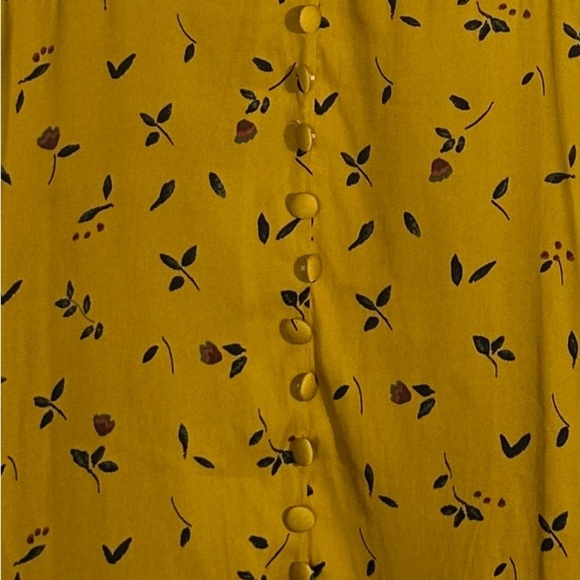 Urban Outfitters size L mustard dress, scattered florals, deep V, fall - Picture 2 of 8